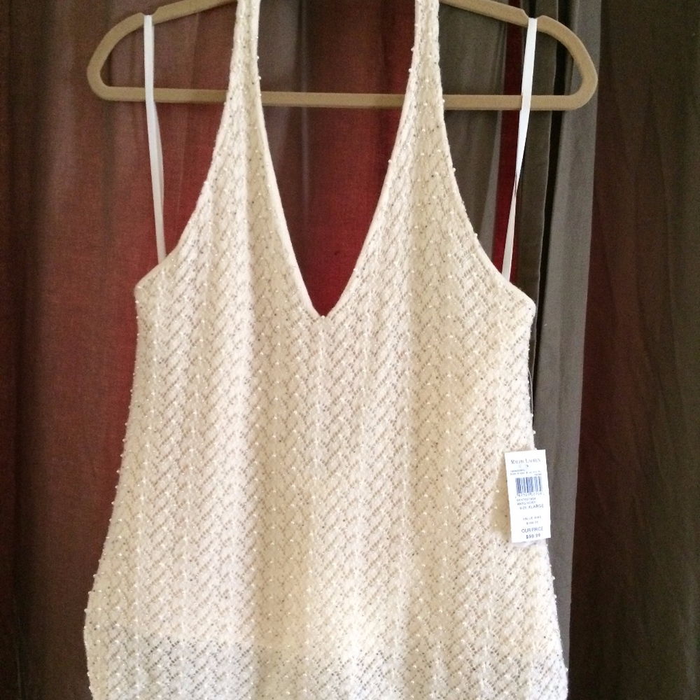🆕 Antique Ivory Beaded, Sweater-lined Halter Top